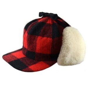 CROWNCAP The Yukon Buffalo Check Fudd Cap Shearling Ear Flaps Red Black Trapper